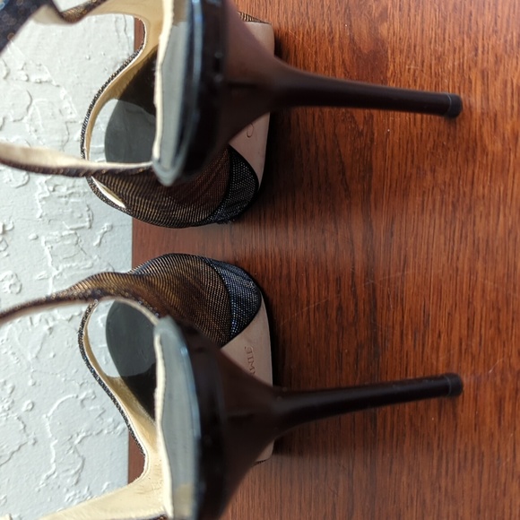 Jimmy Choo Nova 100 Copper Metallic Fabric Peep Toe Ankle Strap Heels Size 7.5 - Picture 6 of 11